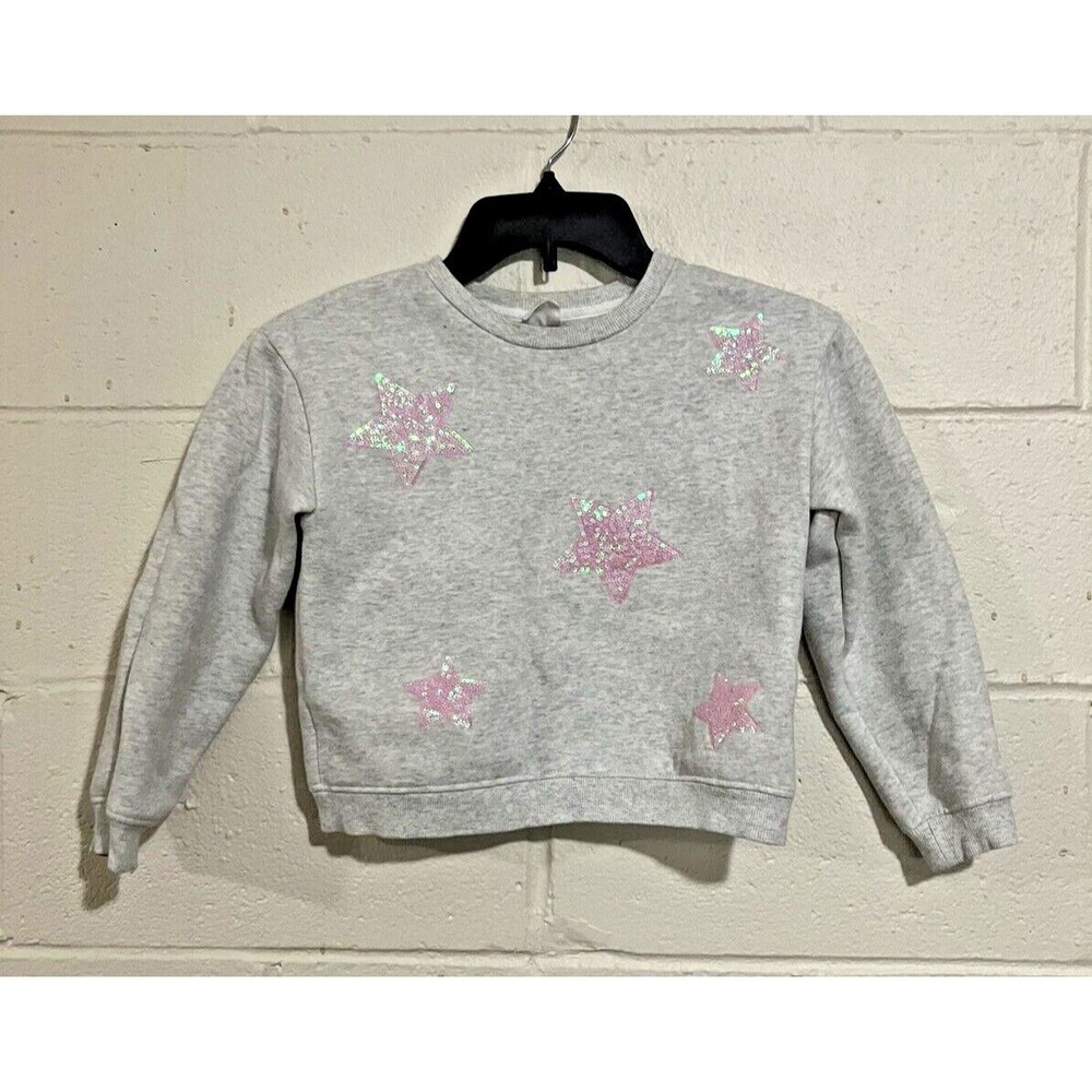 Ficcus Girls Grey Long Sleeve Sweatshirt w/ Bright Pink Stars | Size 10